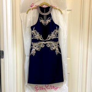 Lilly Pulitzer Navy and White Embroidered Dress